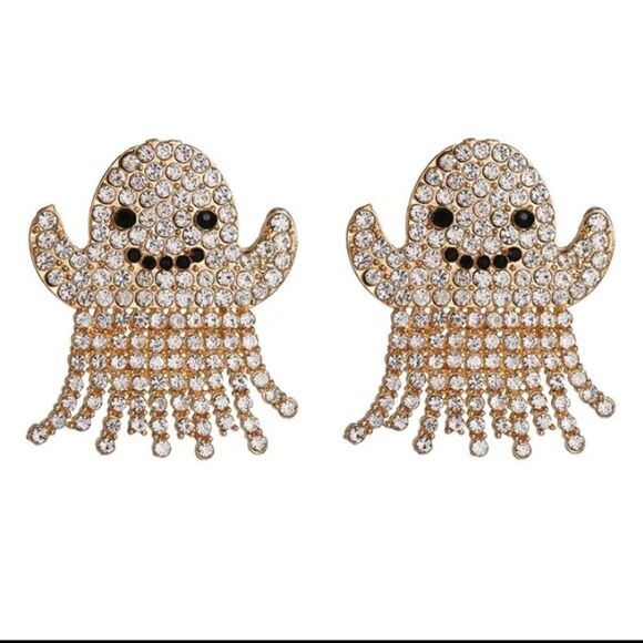 New Rhinestone Ghost Halloween Earrings - Picture 2 of 2